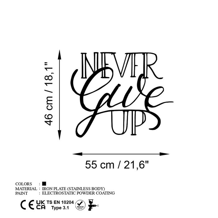 Wallity Never Give Up Escultura de Pared Negra Wallity Never Give Up Escultura de Pared Negra